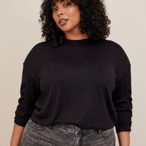 NWT Torrid Black Sparkle Knit Drop Shoulder Shirred Sleeve Top - Size 3 / 3X